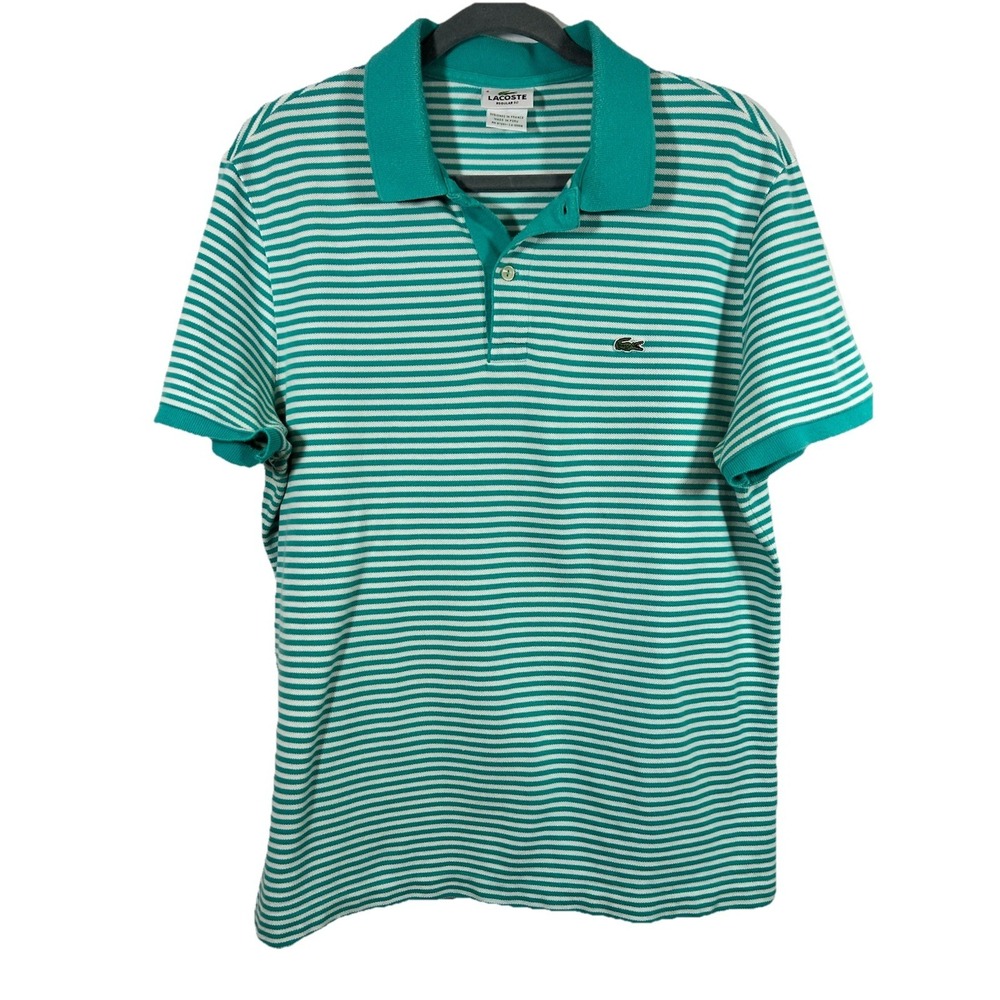 Lacoste Striped Polo Shirt Size 6 (XL ) Teal Mermaid Green Coastal Preppy Cotton